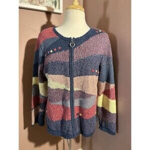 Textured Striped Zip-Front Women’s Sweater — Multicolor